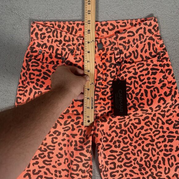 NWT Carmar Women’s Size 26 Jeans Neon Orange Leopard Pants Emelia Mid Rise - Picture 6 of 12
